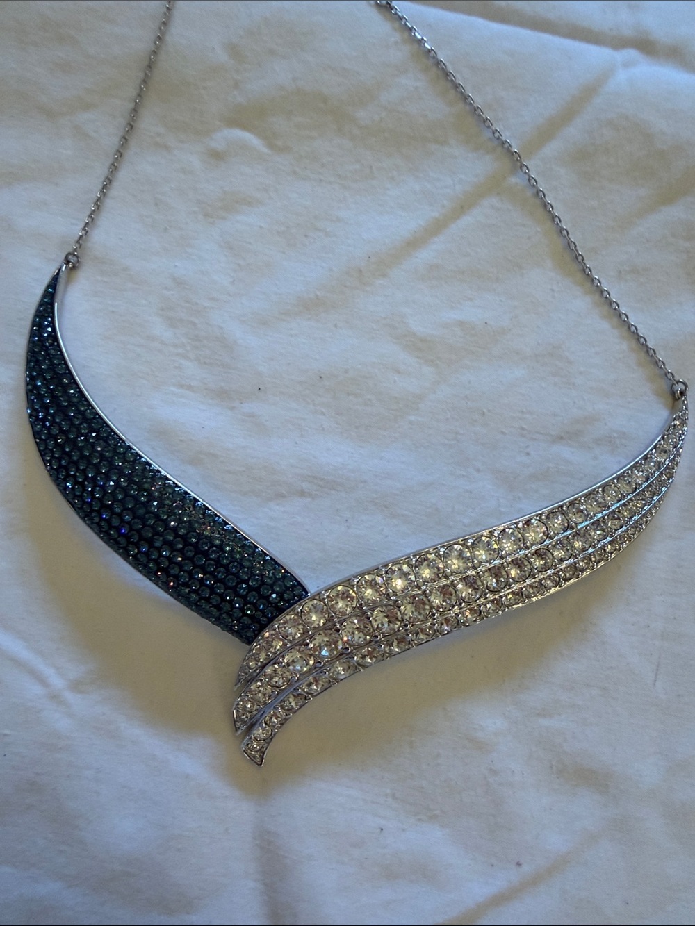 Swarovski Two-Tone Wing Necklace with Dark Blue and Clear Crystals - Picture 6 of 8
